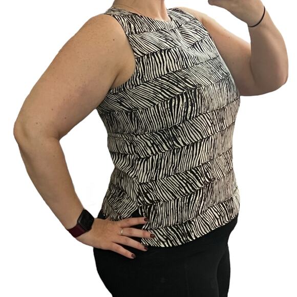 Notations MEDIUM Zebra Print Paint Splatter Stripe Detail Keyhole Back Blouse - Picture 4 of 13